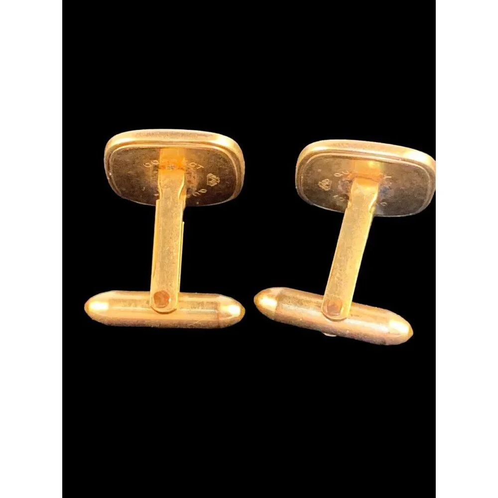 Vintage Correct Quality Gold Tone Cufflinks With Etched Flower Designs (743)